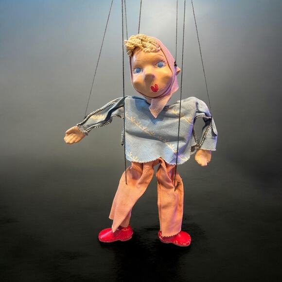 Vintage Folk Art Puppet-Marionette-Paper Mache-German Style Peasant Girl-Doll